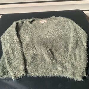 Pink Rose Fuzzy Olive V-Neck Sweater